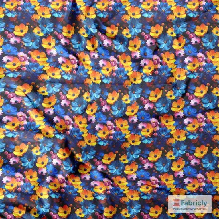 Leuchtende Herbstblüten Blau Bambusjersey