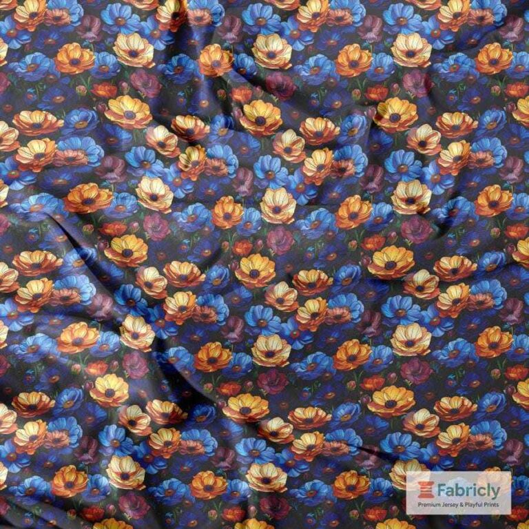 Lebendige Blumenharmonie Schwarz Bambusjersey