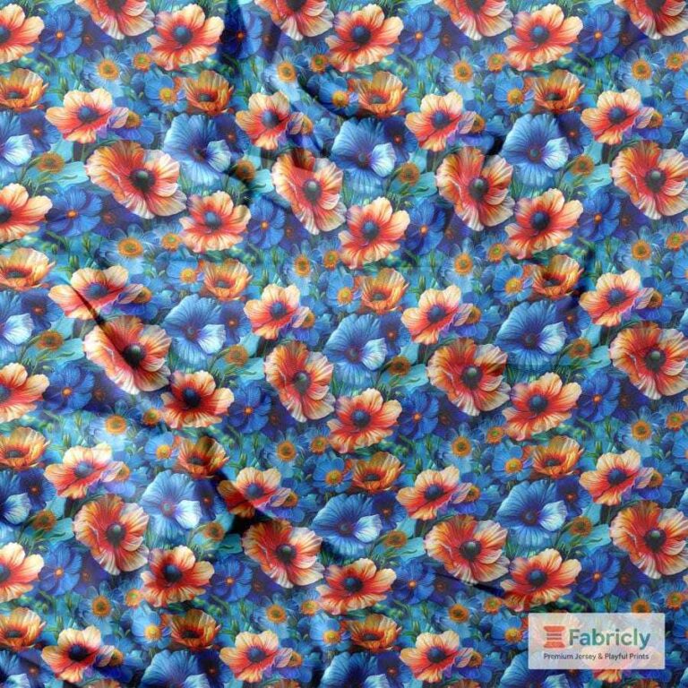 Lebendige Blumensymphonie Blau Bambusjersey