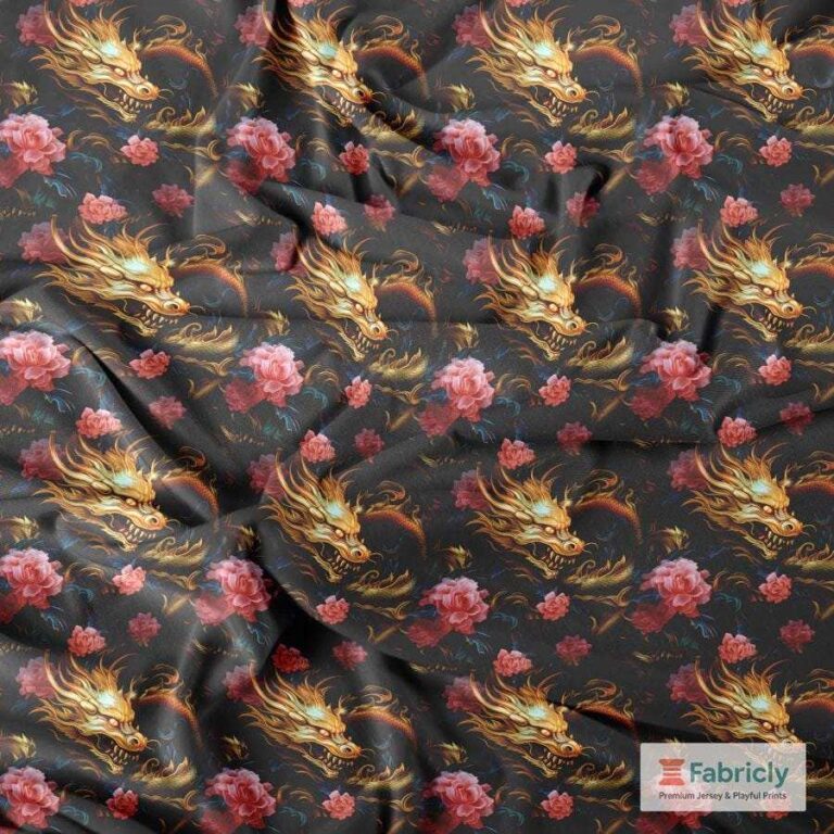 Feuerdrachen-Blüten Schwarz Bambusjersey