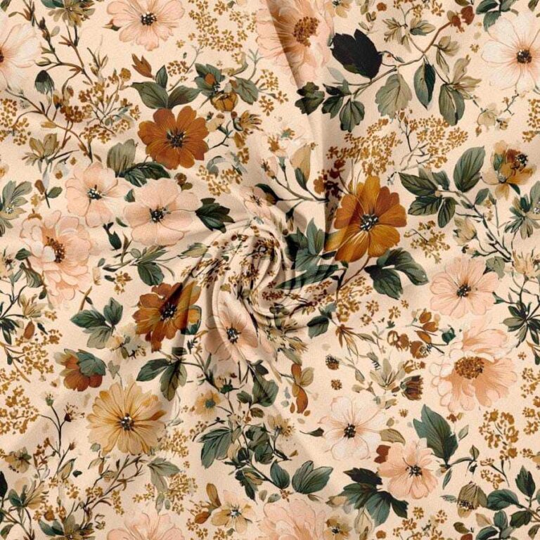 Herbstlicher Blumengarten Beige Baumwolljersey