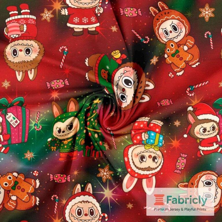 Weihnachts-Labubu Rot-Grün Baumwolljersey