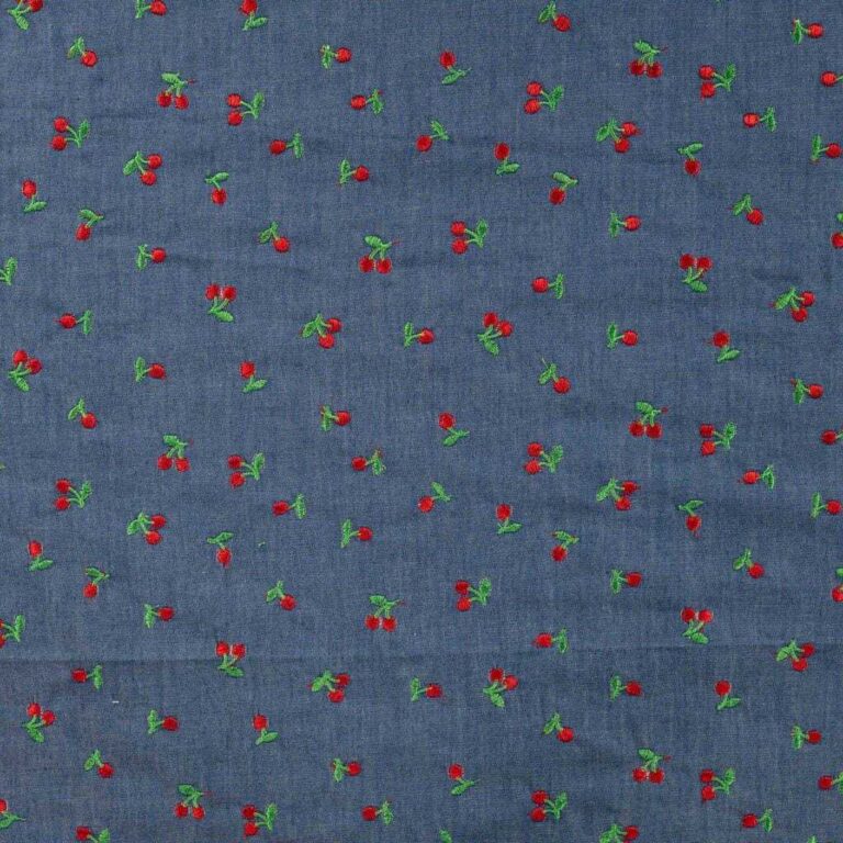 Bestickte Kirschen Chambray Baumwolljersey