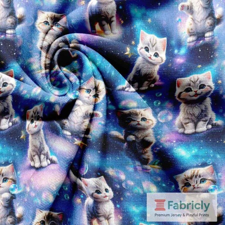 Kosmische Kätzchen Blau French Terry