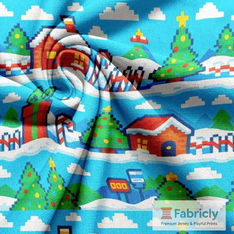 Pixel-Winterwunderland Blau French Terry