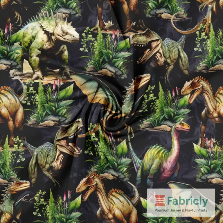 Realistische Dinos im Dschungel Baumwolljersey
