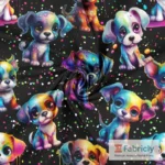 Neon-Regenbogenwelpen Schwarz Baumwolljersey - Stoffbild