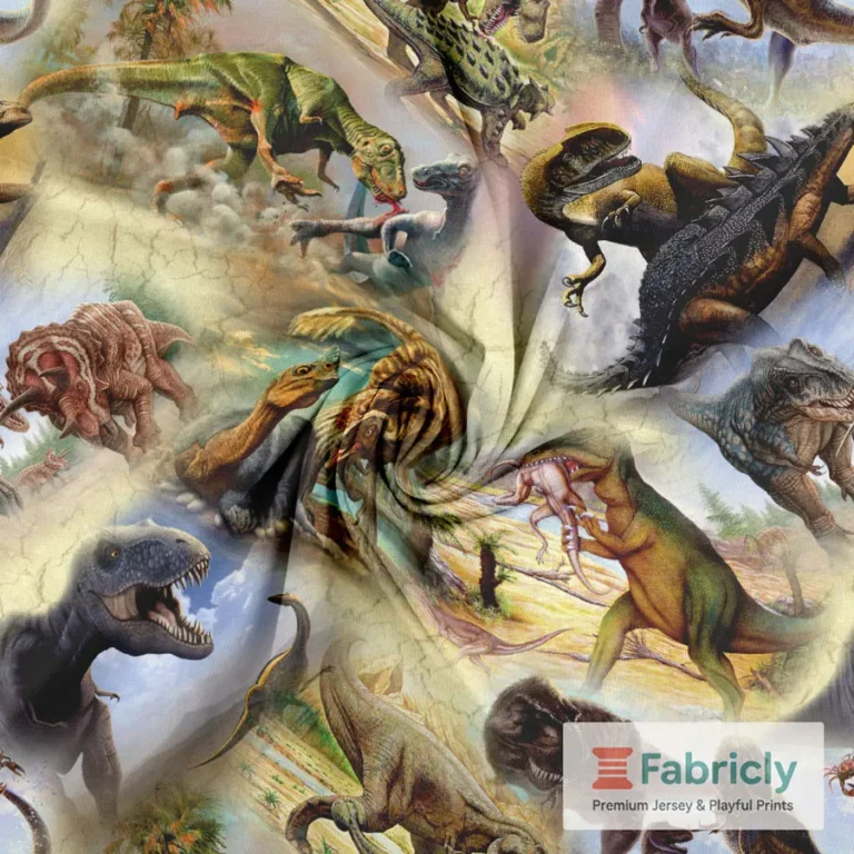 Realistische Dino-Collage Nebel Baumwolljersey