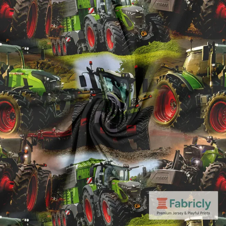 Neongrüne Fahrzeuge auf dem Feld Baumwolljersey