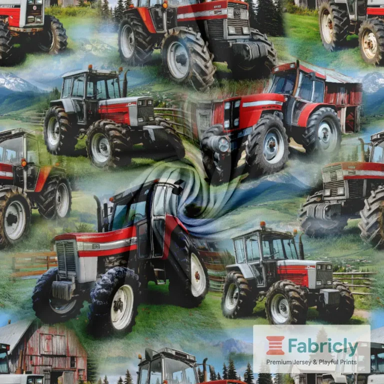 Klassische rote Fahrzeuge am Berg Baumwolljersey