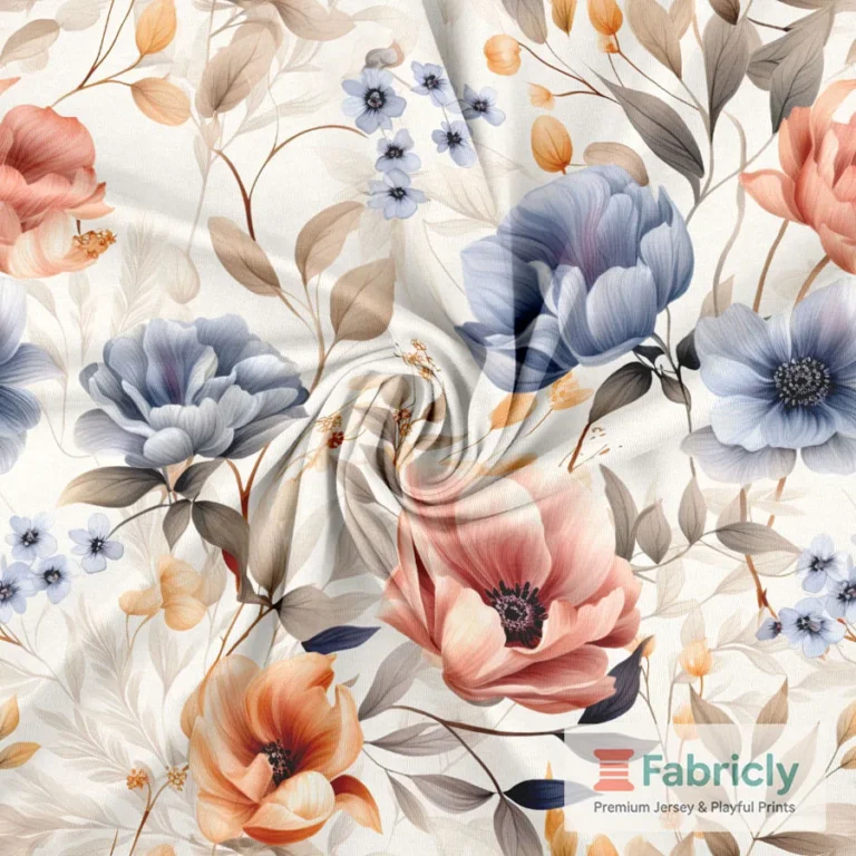 Frische blaue Blüten Weiß Baumwolljersey