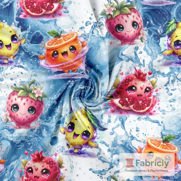 Kawaii Frucht-Splash Blau Baumwolljersey