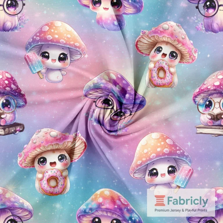 Kawaii Pilze Pastellblau Baumwolljersey