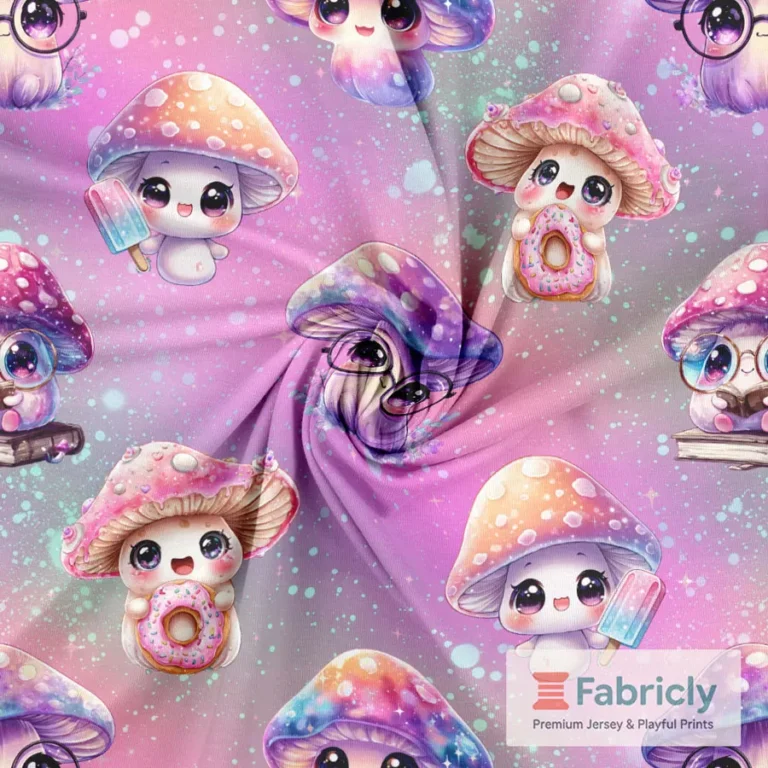 Kawaii Pilze Lila-Pink Baumwolljersey