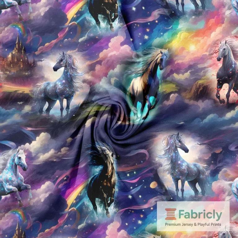Fantasiepferde Regenbogen-Galaxie Baumwolljersey