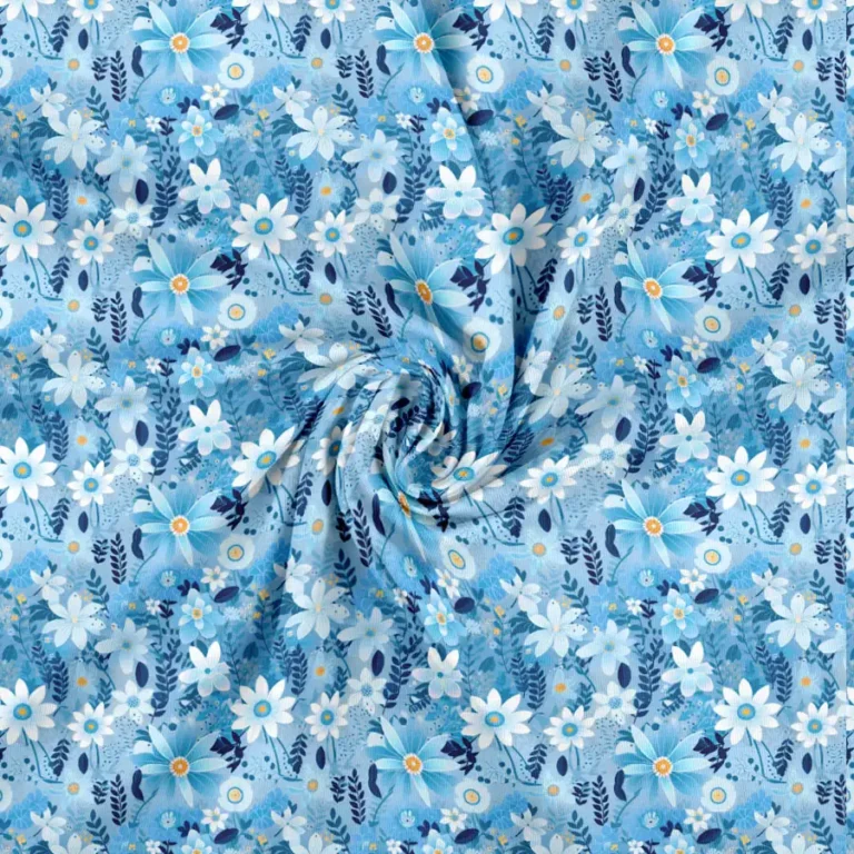 Meeresbrise Blüten Blau Baumwolljersey