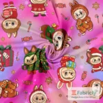 Weihnachts-Labubu Schwarz Baumwolljersey - Stoffbild