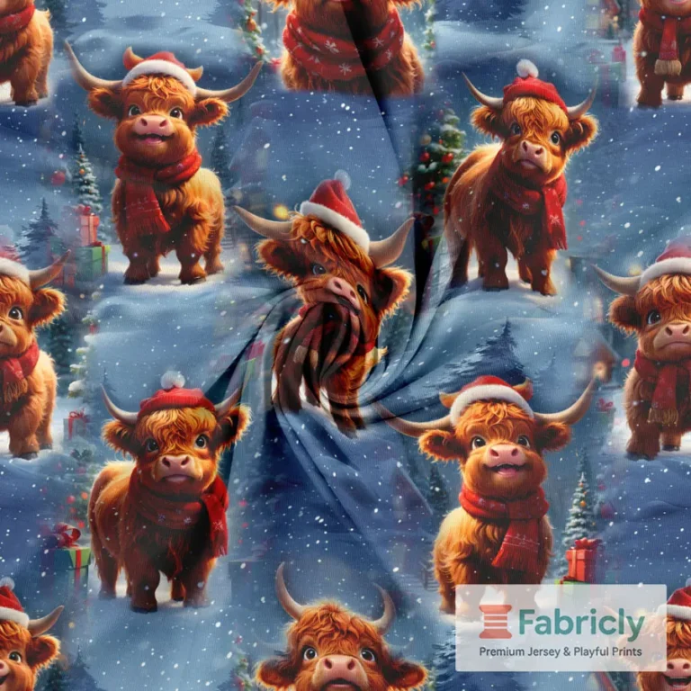 Weihnachts-Highlandkühe Braun Baumwolljersey
