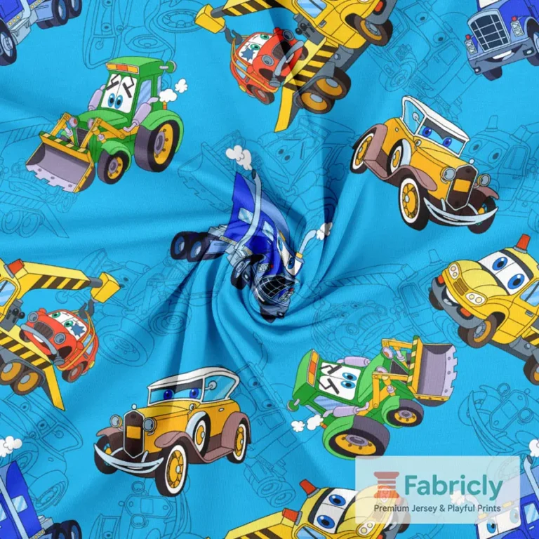 Verspielte Fahrzeugparade Blau Baumwolljersey
