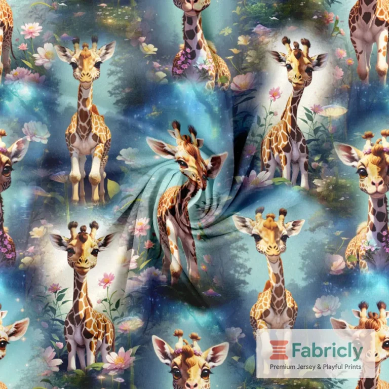 Giraffen-Blumengarten Blau Baumwolljersey