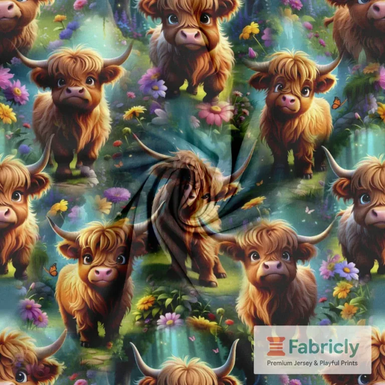 Verspielte Highlandkälber Baumwolljersey