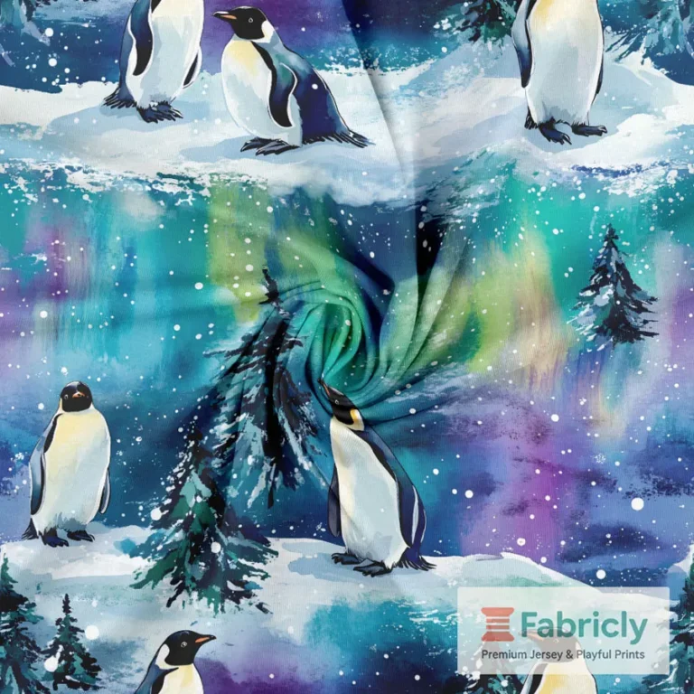 Pinguin-Tanz unterm Nordlicht Blau Baumwolljersey