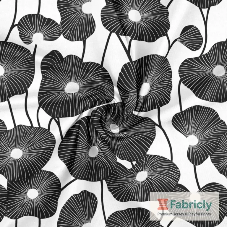 Grafische Mohnblumen Schwarz Baumwolljersey