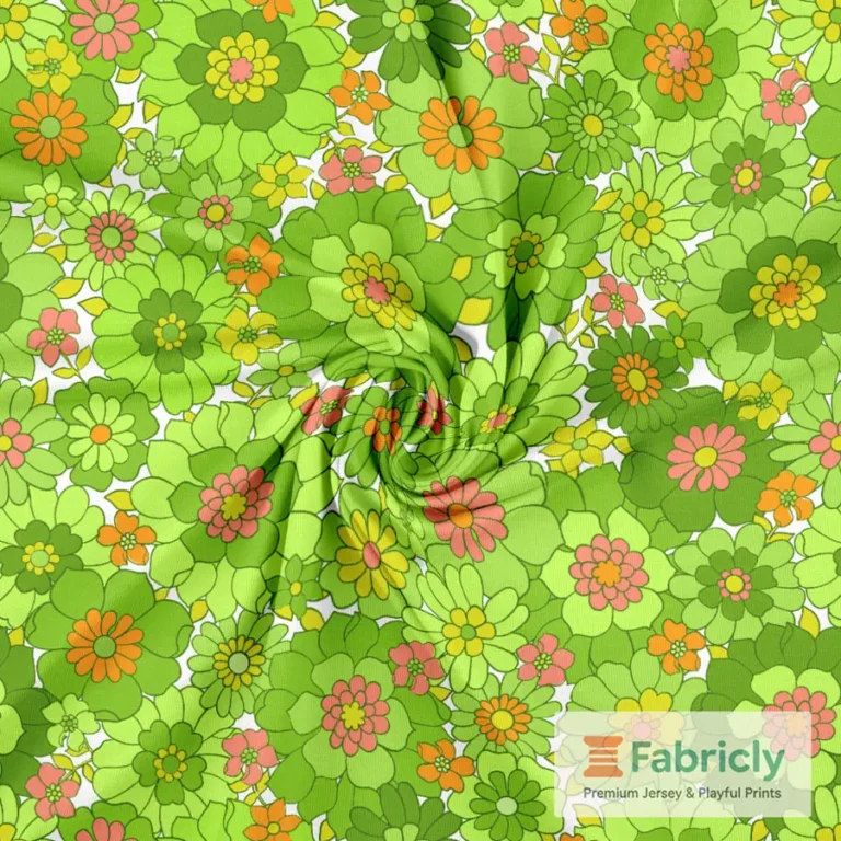 Retro-Blüten Limettengrün Baumwolljersey