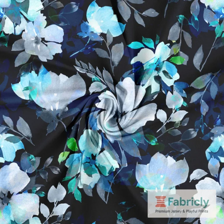 Aquarellrosen Blau Dunkel Baumwolljersey