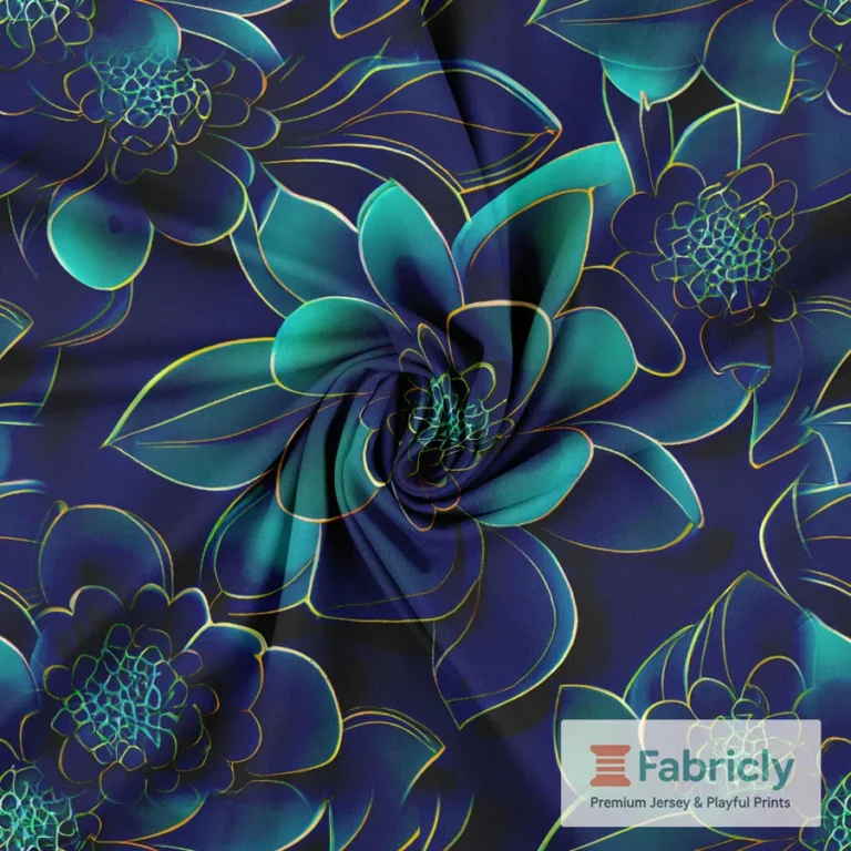 Türkise Lotusblüten Navy Baumwolljersey