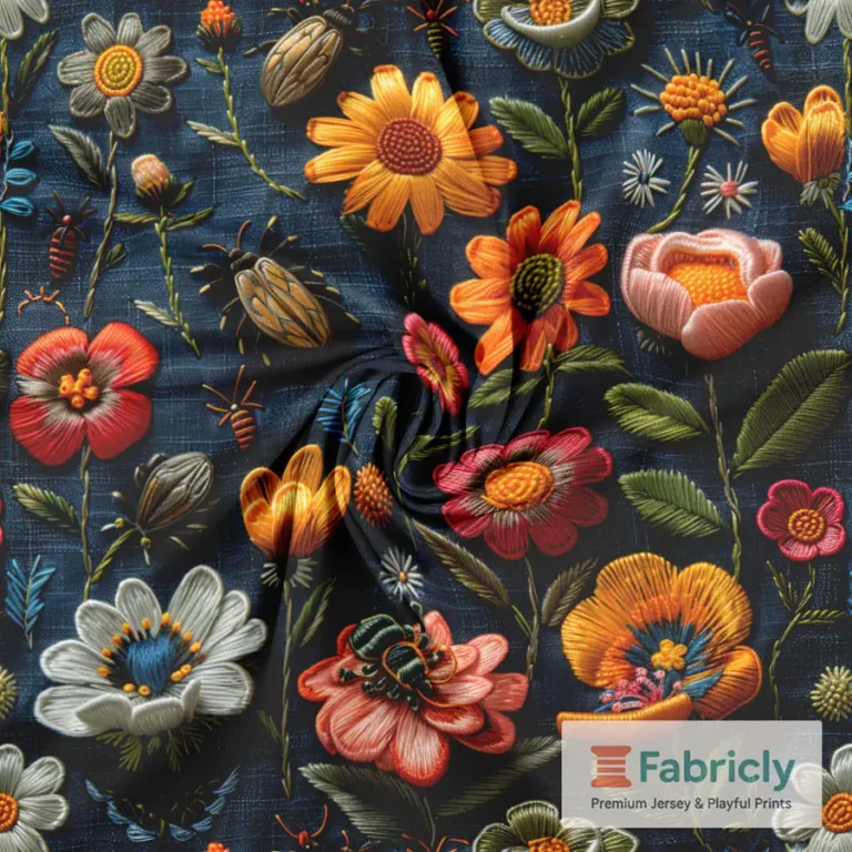 Stickerei-Look Blumen Navy Denim Baumwolljersey