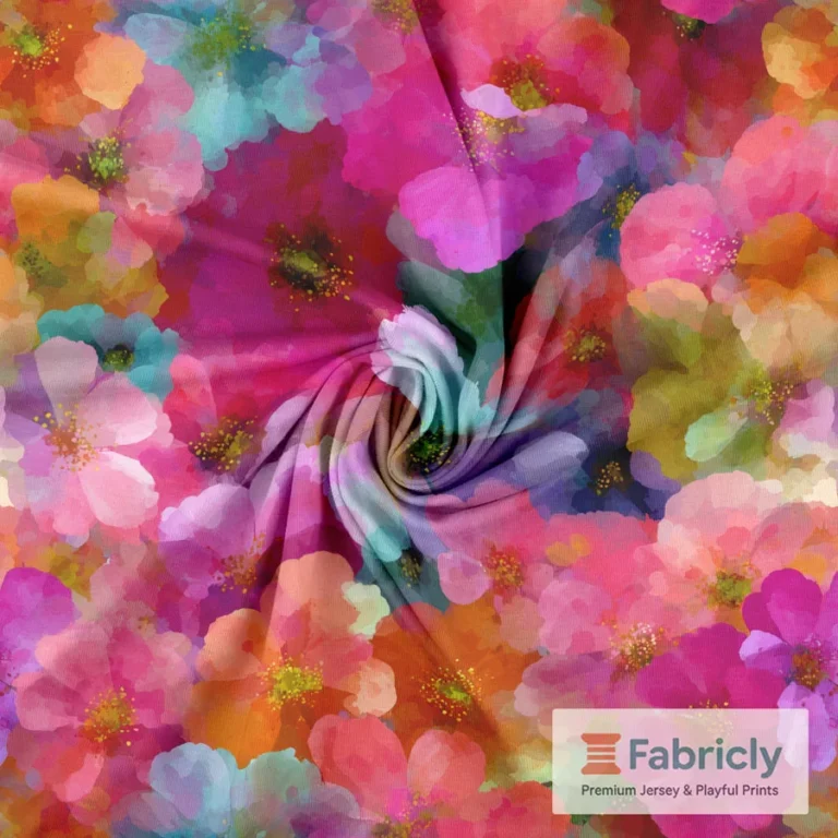 Aquarellblüten Pink-Türkis Baumwolljersey