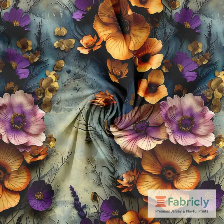 Mystische Malblumen Lila-Orange Baumwolljersey