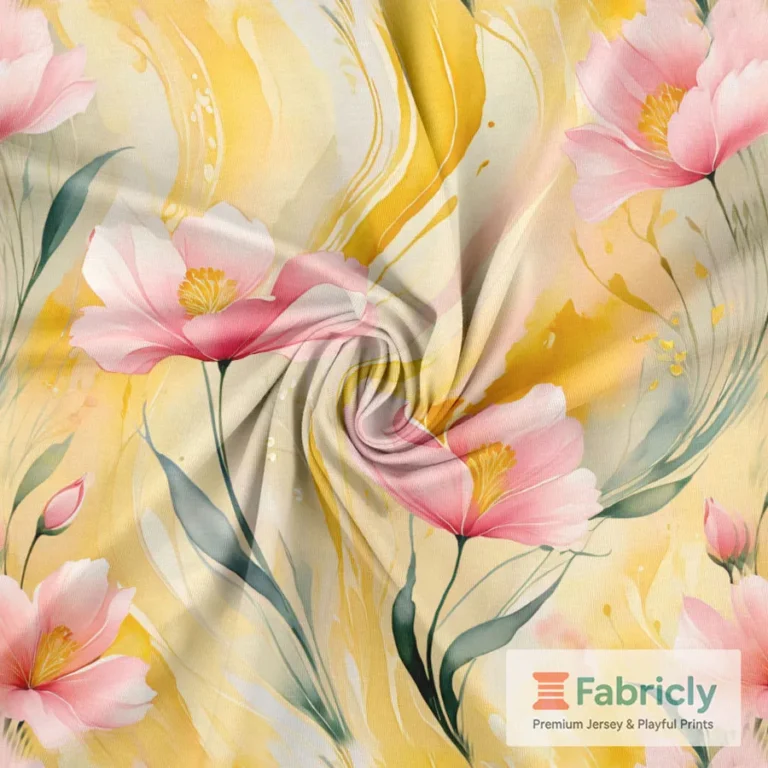 Tulpen in Rosa auf Goldgelb Baumwolljersey