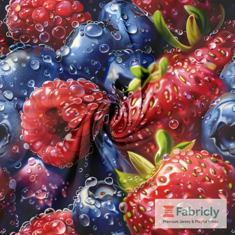 Beeren-Fotoprint Rot-Blau Baumwolljersey