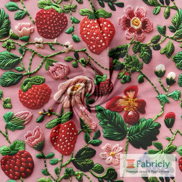 Stickerei-Erdbeeren Rosa Baumwolljersey