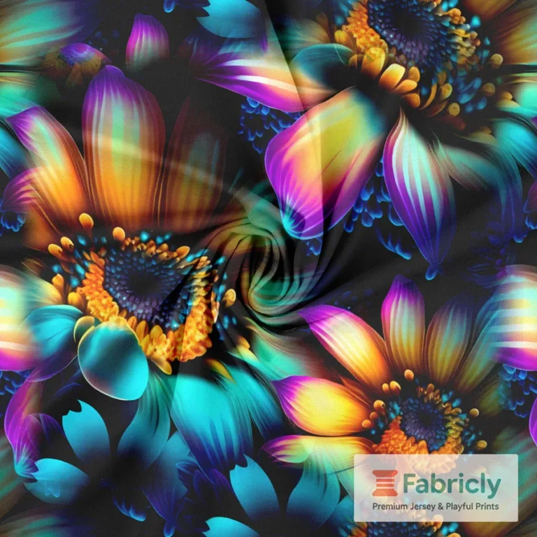 Flower Power Blau-Schwarz Baumwolljersey