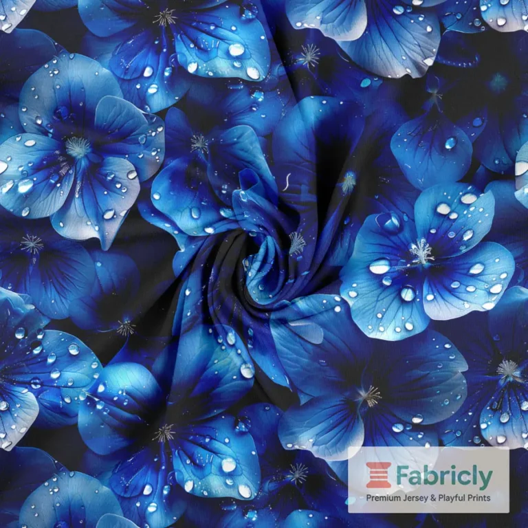 Frische blaue Blumen Schwarz Baumwolljersey