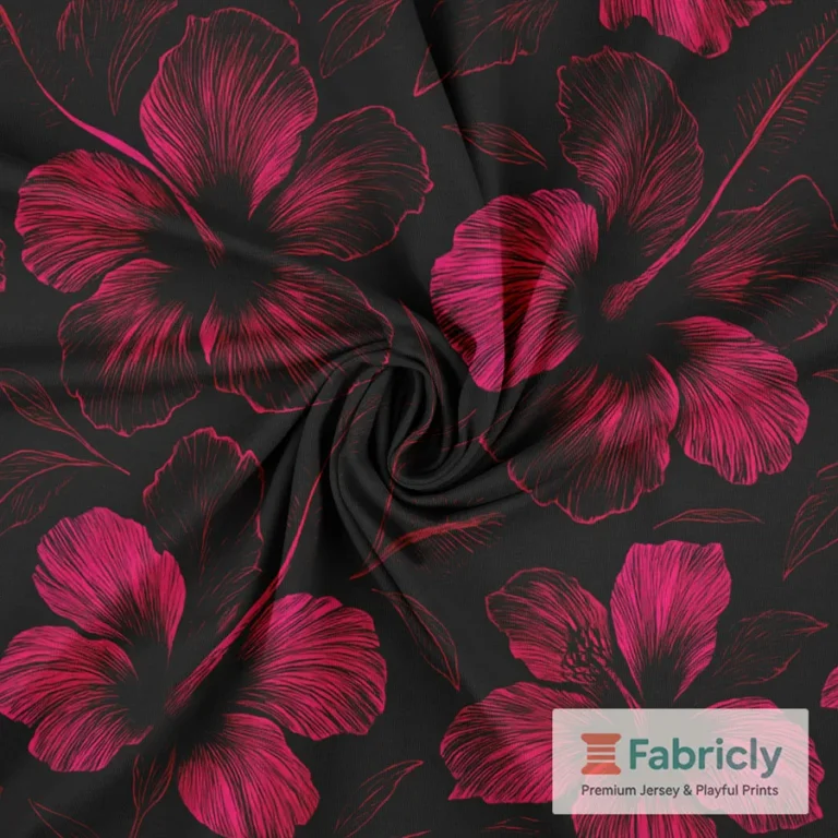 Fuchsia-Tropenblüten Schwarz Baumwolljersey