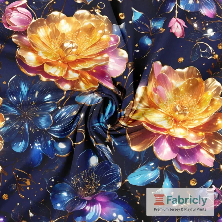 Leuchtende Japanblüten Blau Baumwolljersey