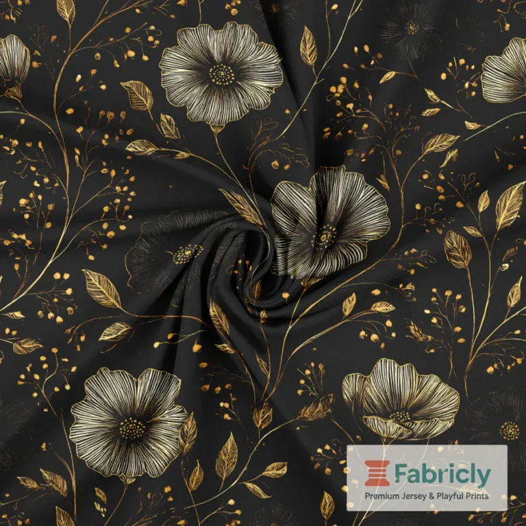 Goldblumen Gravur Schwarz Baumwolljersey