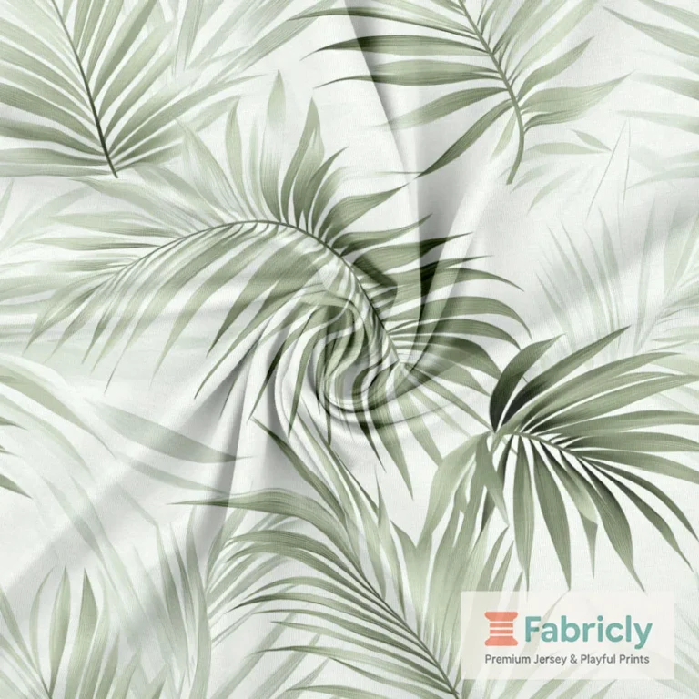 Elegante Blätter Grün auf Weiß Baumwolljersey