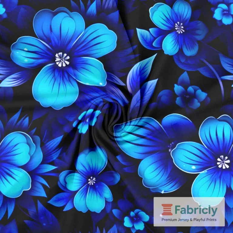 Neonblaue Blüten Schwarz Baumwolljersey