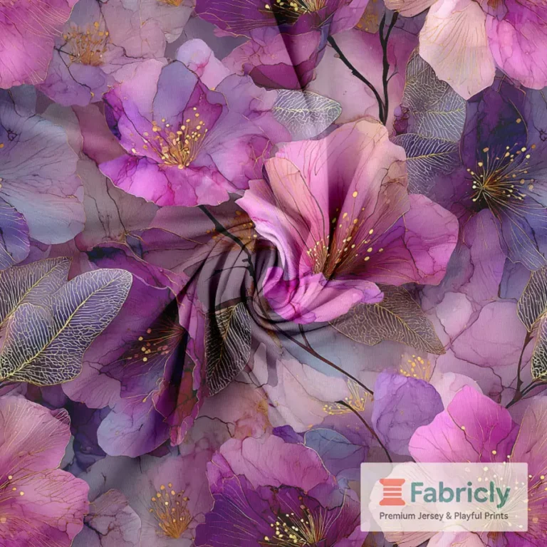 Goldene Blüten Rosa Lila Baumwolljersey