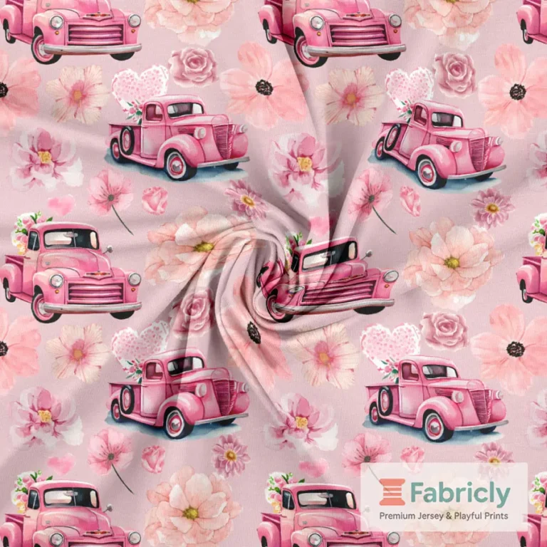 Pink Pickup mit Blumen Baumwolljersey