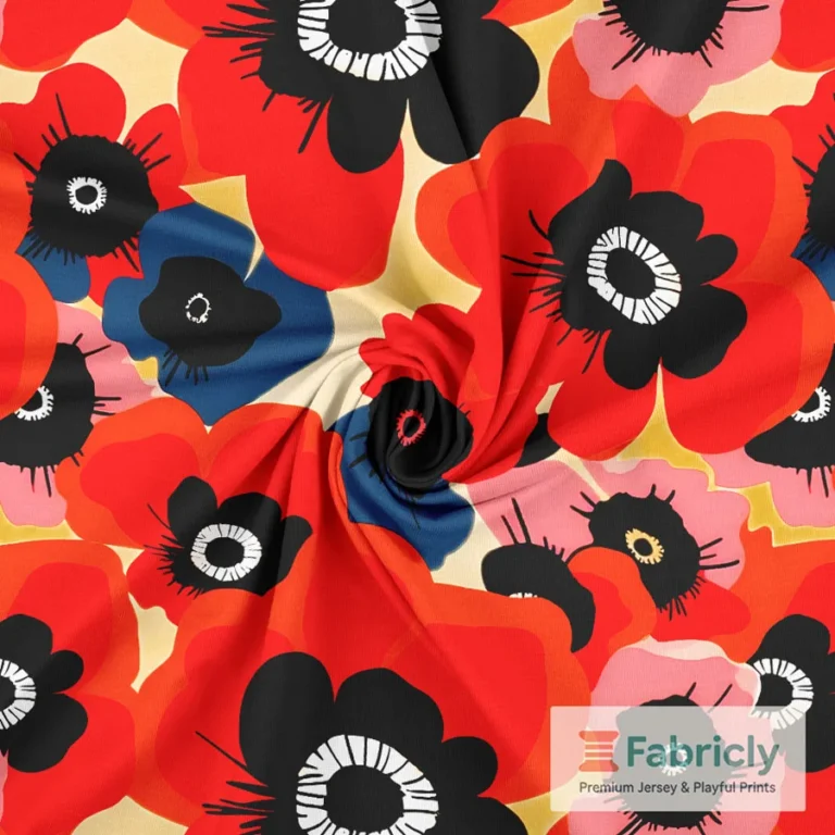 Mohnblüten Rot-Schwarz Creme Baumwolljersey
