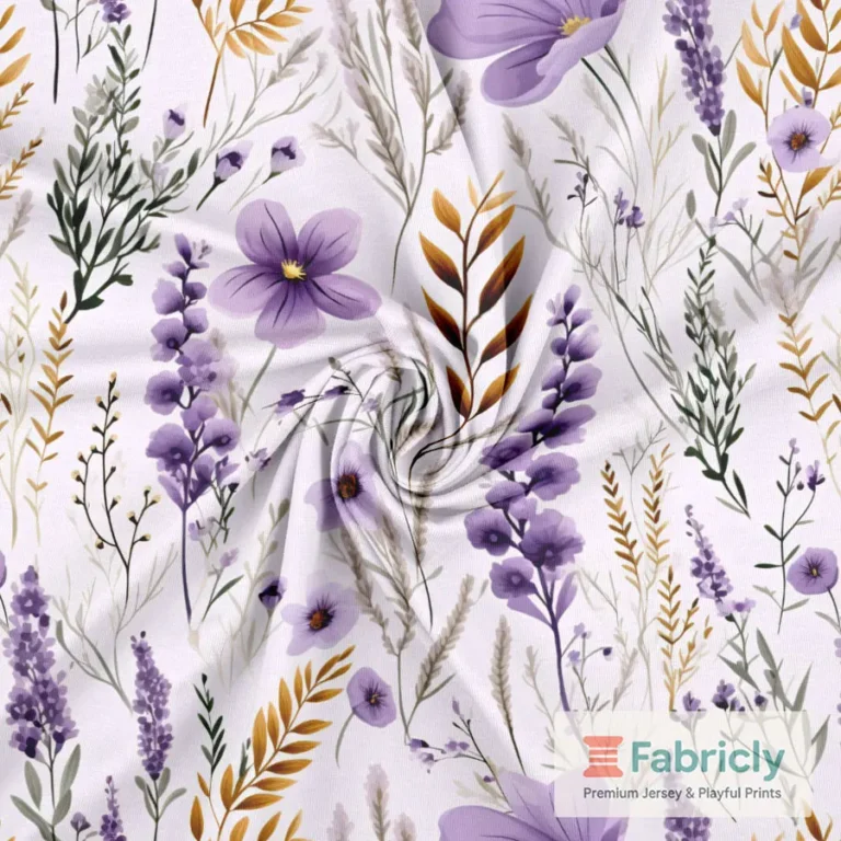 Wiesenblumen Lavendel Lila auf Weiß Baumwolljersey