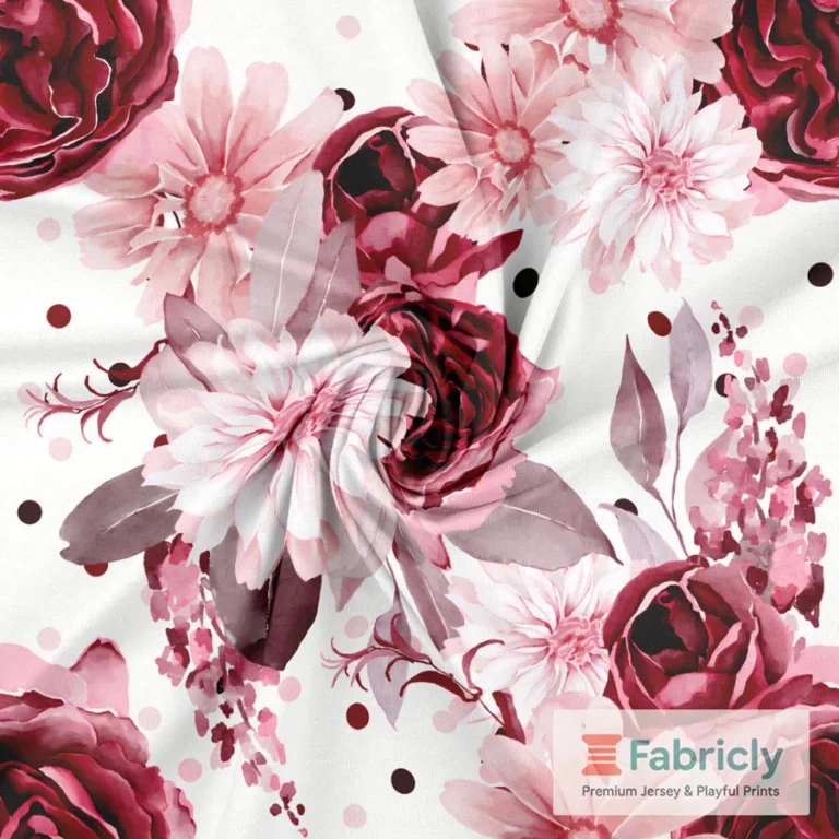 Bordeauxrosen & rosa Margeriten Weiß Baumwolljersey