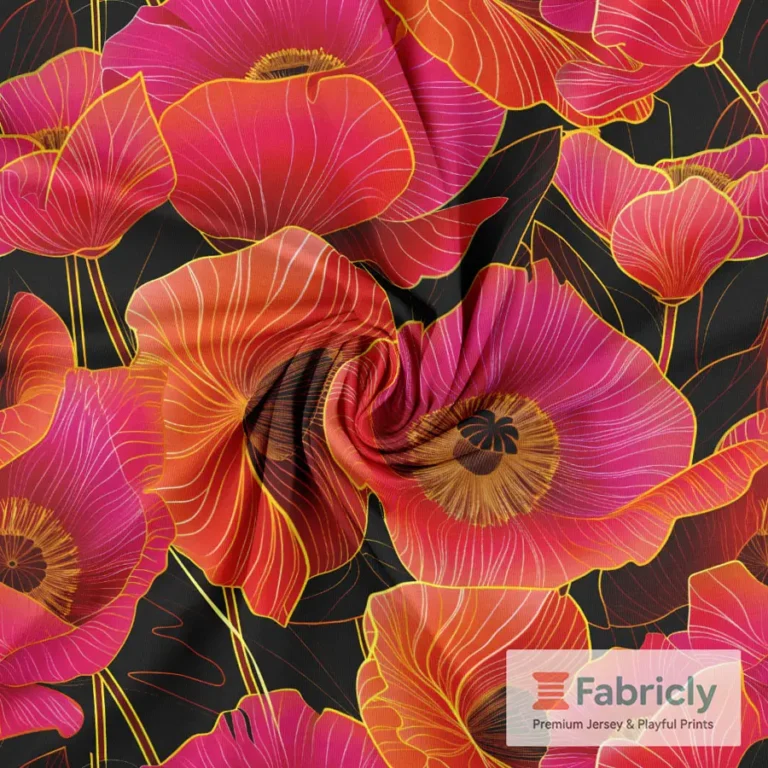Mohnblüten mit Goldkontur Schwarz Baumwolljersey