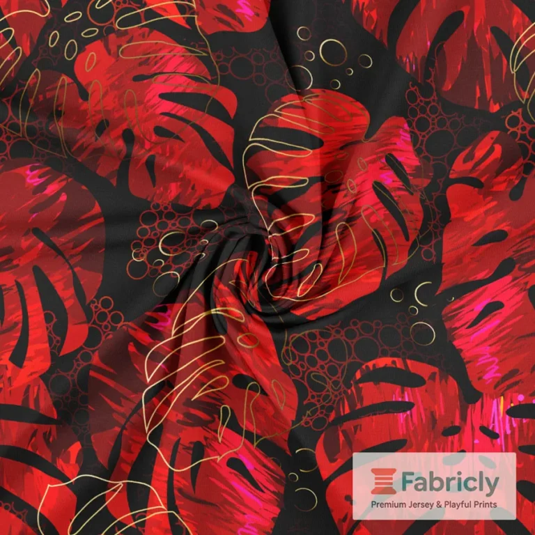 Monstera Rot mit Goldkontur Schwarz Baumwolljersey
